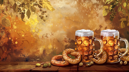 Wall Mural - festive oktoberfest background, illustration created with generative AI technology