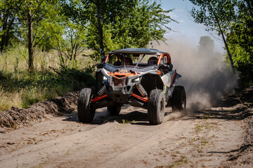 Wall Mural - Cool view on UTV, 4x4 off-road vehicle on competition in summer