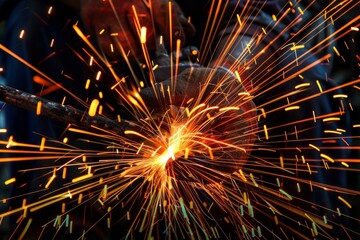 Aufkleber - A skilled worker welds components in an industrial environment, the vivid sparks fly reflecting intense labor and precision