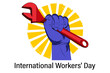 Happy Labor day May 1 is International Workers' Day. Hand hold wrench banner, poster, greeting card