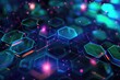 © Anayat - Hexagon geometric blue green color neon light pattern science dark background. Abstract graphic design technology and medical concept.