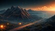 Mountain Sunset: A breathtaking alpine vista showcasing the beauty of nature as the sun sets behind snow-capped peaks, casting a warm glow over the tranquil landscape