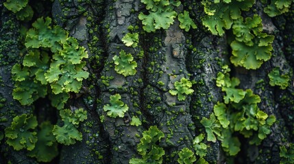 Poster - Close-up tree trunk with lush green leaves