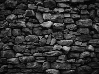 Wall Mural - Stone wall's texture presented in monochrome against a dark gray backdrop