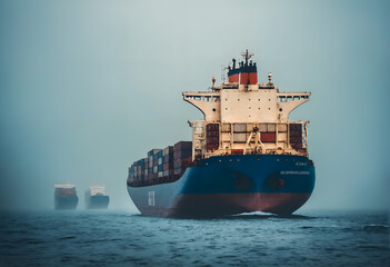 Cargo ship sailing through ocean. Freight transportation.