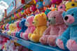 Colorful Teddy Bears at Carnival Game Stall