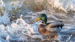 A duck standing in water