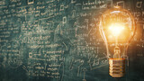 Fototapeta  - Illuminating Ideas: Light Bulb on Chalkboard. Generative AI