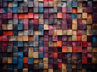 Wall Mural - Textured squares adorn the colorful wood wall background