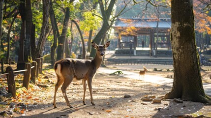 Wall Mural - deer standing forest middle