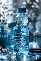 Wall Mural - Bottled water and cup on table