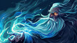 A mystical wizard graphical vector face with a flowing beard and robes, wielding arcane magic with a wise and benevolent hand.
