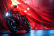 Red Sports Motorcycle Against National Flag Backdrop