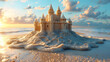 sand castle on the seashore blurred by waves