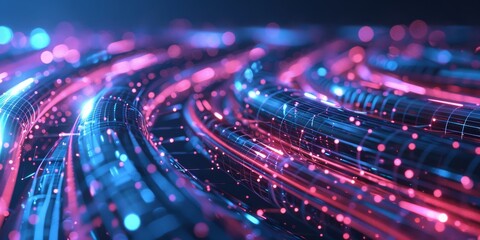 Poster - Data in Motion: Glowing Fiber Optic Cables Twisting Through Cyberspace, Signifying High-Speed Information Transfer, Generative AI