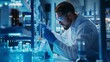 Scientific researcher carrying out research in a lab (color toned image; shallow DOF)