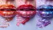 Smear samples of lip glosses in pastel colors, isolated on white. Smudged makeup product samples...