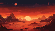 Orange Alien Space Planet Game Cartoon Background.