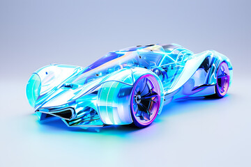 Wall Mural - Futuristic neon sports car model în dark background, 3d render