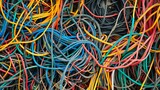 Fototapeta Sport - Close-up of tangled wires in a messy heap