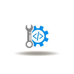 Wall Mural - vector illustration of gear wheel with programming code and wrench. icon of sdk software development