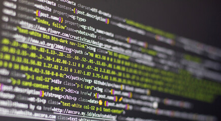 Code background in editor. Web programming with screen html coding	