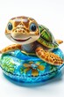 Cartoon turtle in inflatable pool cool off