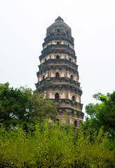 Wall Mural - Pagoda of Yunyan Temple, Huqiu Park, Suzhou City, Jiangsu Province, China. It was built in the Five Dynasties (959) and completed in the Northern Song Dynasty (961).