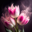 Wiosenne kwiaty, różowe tulipany. Tapeta kwiatowa. Dekoracja na ściane. Bukiet kwiatów tulipanów. Abstrakcyjne kwiaty
