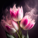 Fototapeta Tulipany - Wiosenne kwiaty, różowe tulipany. Tapeta kwiatowa. Dekoracja na ściane. Bukiet kwiatów tulipanów. Abstrakcyjne kwiaty