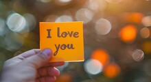 Person Holding A Yellow Sticky Note With "I Love You" Written On It. Gratitude And Appreciation Concept