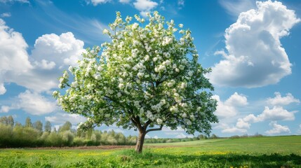 Sticker - A solitary tree in a meadow under a blue sky