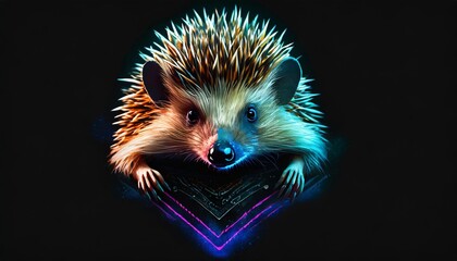 Wall Mural - epic unique and artistic hedgehog animal moscot sports team logo t shirt graphic design in tattoo style with neon colors isolated on transparent background png generative ai