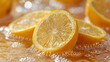 A close up of a group of lemons sitting in water, AI