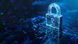 Digital Padlock Symbolizing Cyber Security on Dark Blue Backdrop