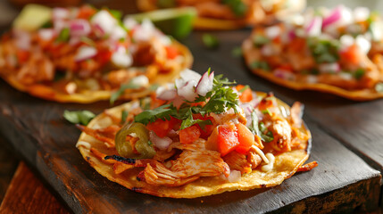 Wall Mural - Delicious Grilled Chicken Tacos with Fresh Vegetables and Guacamole