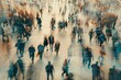 Crowded public place with blurred motion of people walking, urban city life abstract illustration