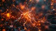 A close-up representation of neuron network activity with fiery connections, soft tones, fine details, high resolution, high detail, 32K Ultra HD, copyspace