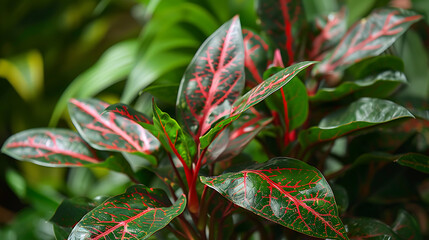Wall Mural - a vibrant plant with dark green and red leaves, thriving in a natural environment