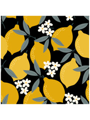 Wall Mural - Lemon pattern. Vector seamess texture.