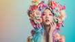 © Muhammad Irfan - beautiful surreal lady with rainbow colored flowers on her head, beauty wallpaper with copy space