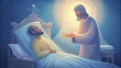 An image of a chaplain or spiritual leader sitting at the bedside of a patient listening and offering words of comfort and spiritual guidance