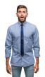 © Krakenimages.com - Young handsome business man over isolated background afraid and shocked with surprise expression, fear and excited face.
