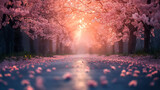 Cherry blossom tunnel in the park. Beautiful spring landscape