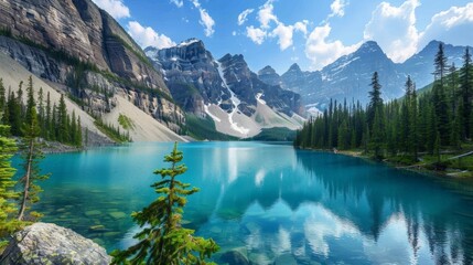 Poster - Lake nestled amidst mountains & pines