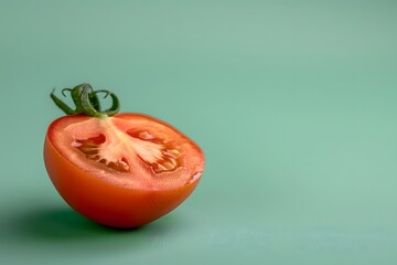 Wall Mural - Tomato cut into slice on green background, fresh and natural red tomato