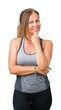© Krakenimages.com - Beautiful middle age woman wearing sport clothes over isolated background looking confident at the camera with smile with crossed arms and hand raised on chin. Thinking positive.