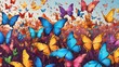A colorful swarm of butterflies, intricate details and patterns, fluttering together 
