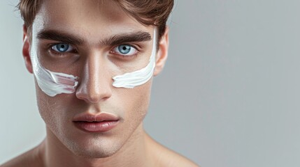 Sticker - Man with mask for perfect smooth skin. beauty cosmetic concept generative ai