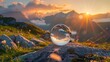 Alpine summer sunrise crystal ball shot in the bush generative ai